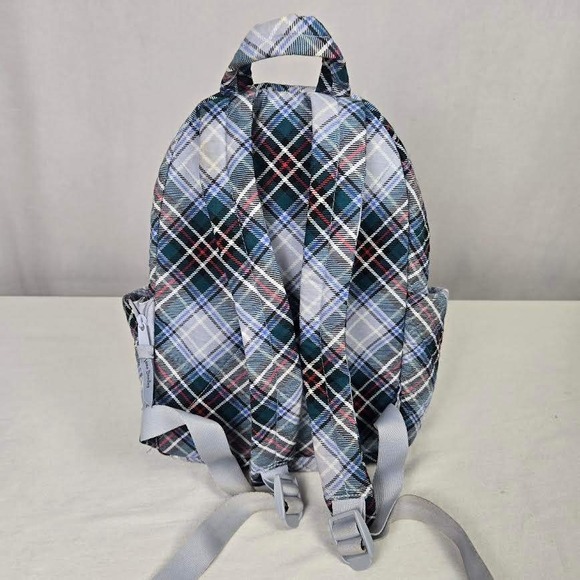 Vera Bradley Essential Compact Quilted Plaid Campus Backpack Snowy Grey Blue - Picture 5 of 9